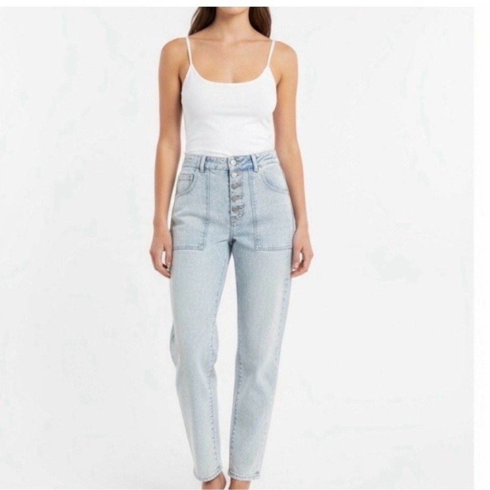 Veronica Beard Arya Straight High Rise Jeans Light Wash Button Fly Size 30